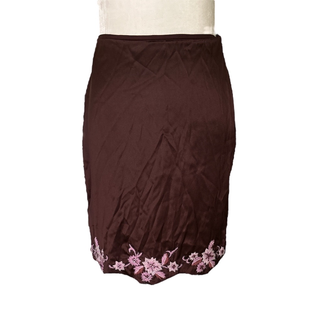 Betsey Johnson Vintage 1990s Silk Brown Purple Embroidered Beaded Skirt - 2